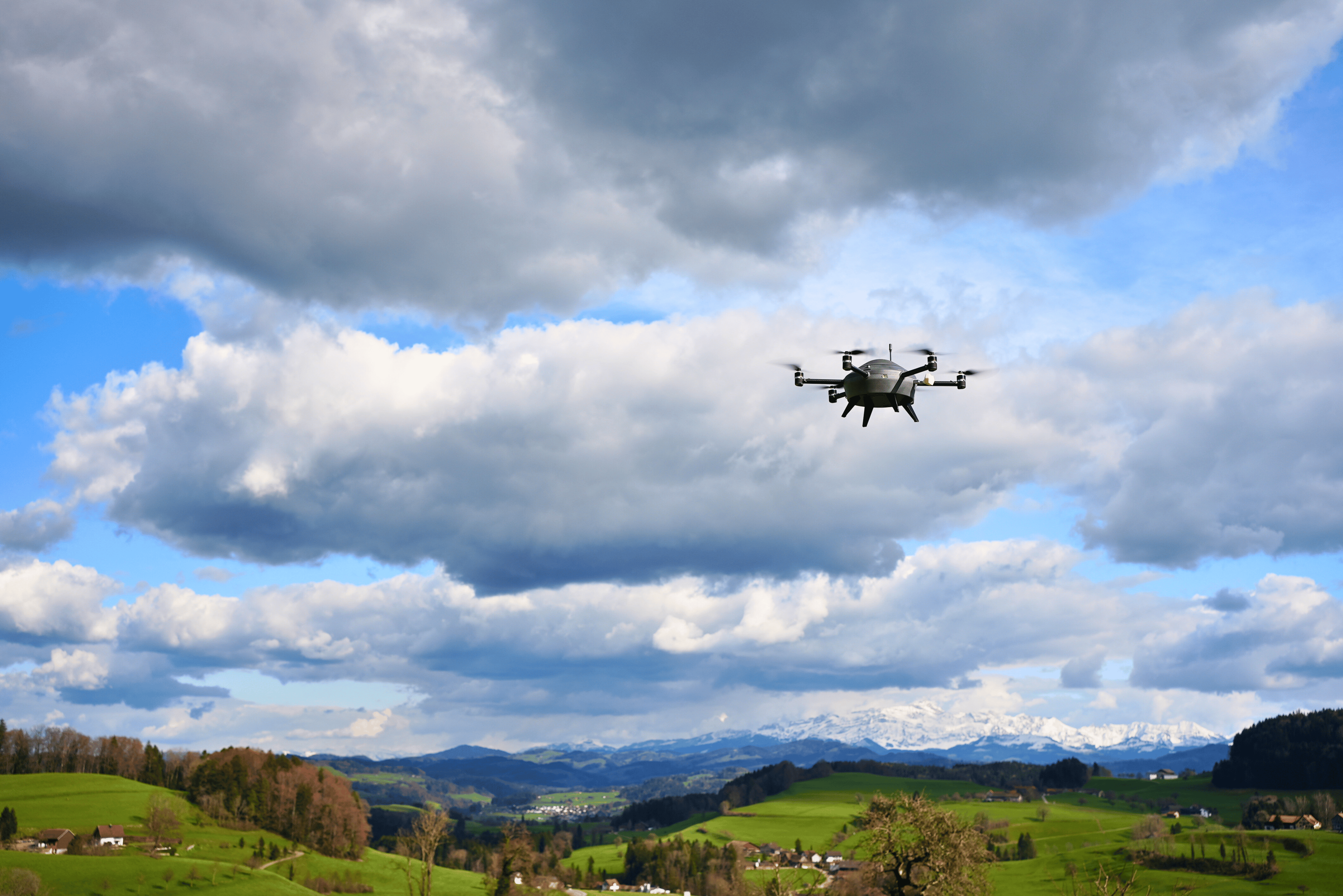 Meteodrone flying clouds hills